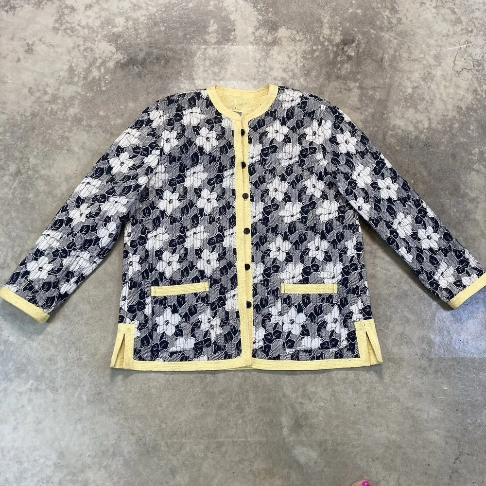 Provence Damour Reversible Jacket Womens XL Yellow Floral Quilted Cotton